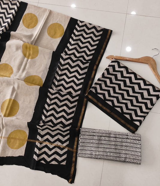 EXCLUSIVE HAND BLOCK CHANDERI SILK SUIT SET WITH CHANDERI DUPATTA
