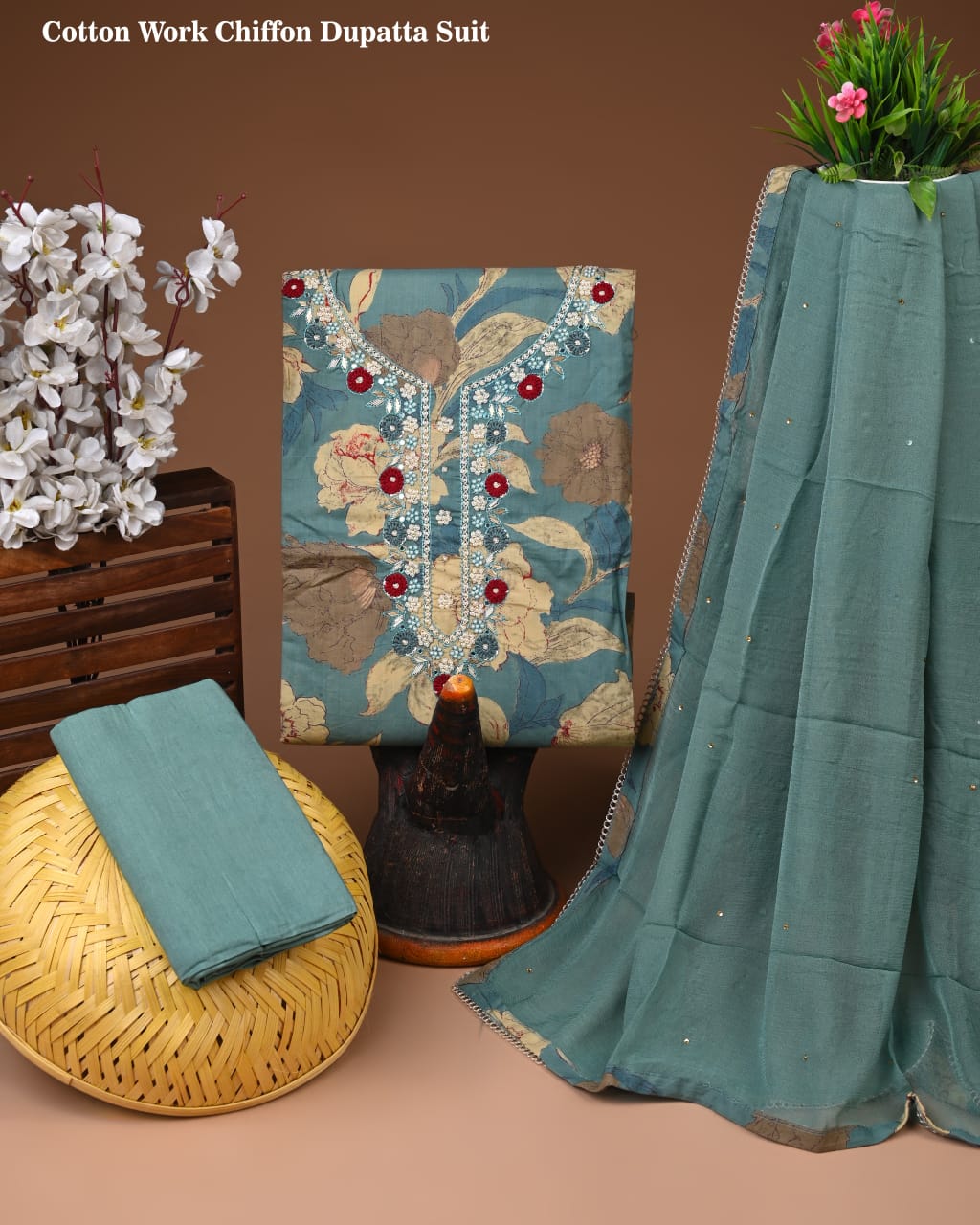 PREMIUM GOTA PATTI COTTON SUIT SET WITH CHIFFON DUPATTA(BSCOTGC74)