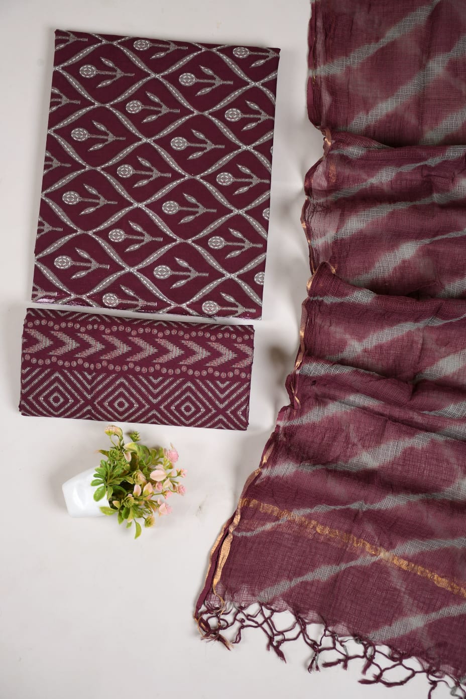 Premium Sanganeri Printed Cotton Suit With Kota Doria Duppta(BFCOTKD45)