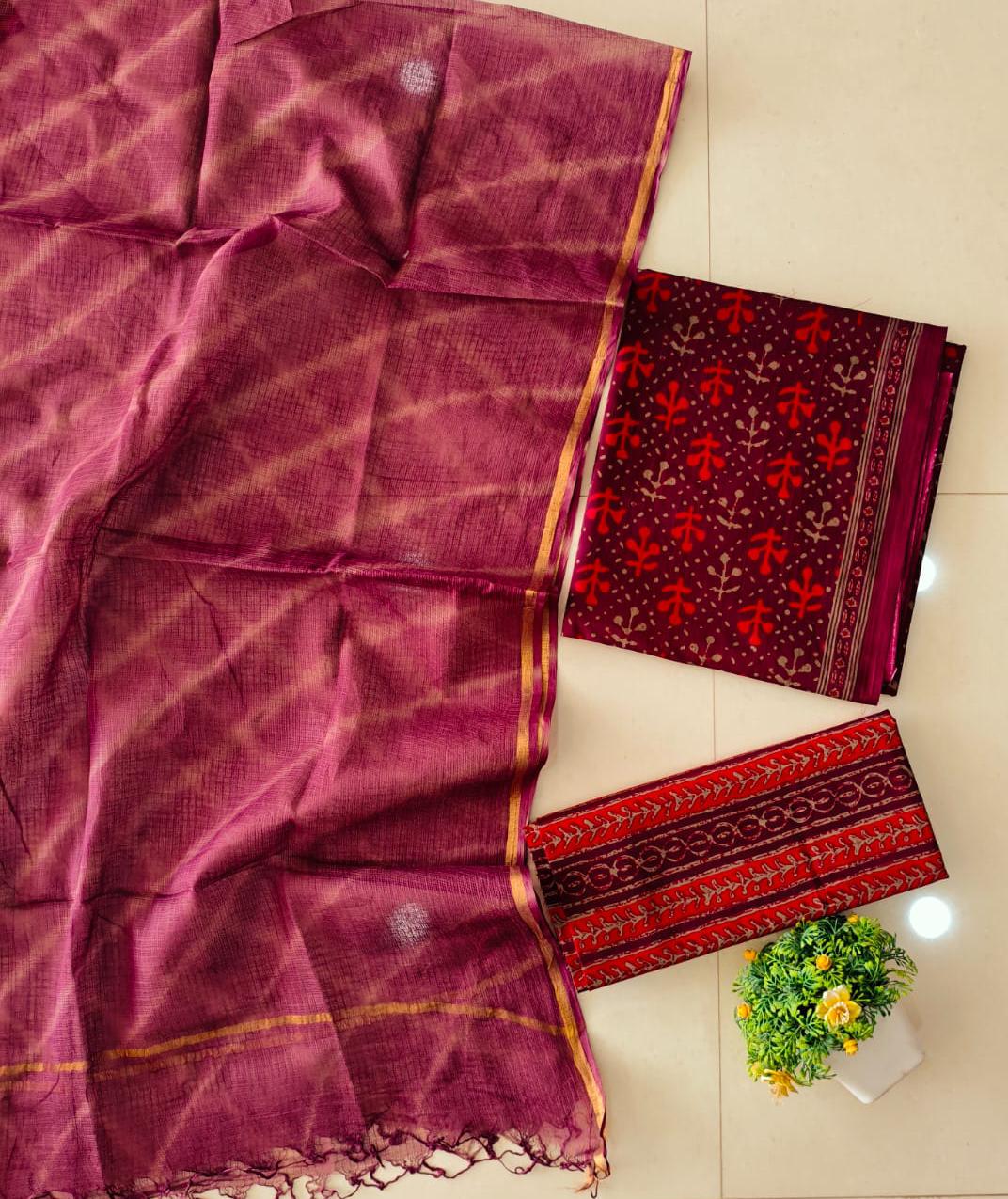 Premium Sanganeri Printed Cotton Suit With Kota Doria Dupatta