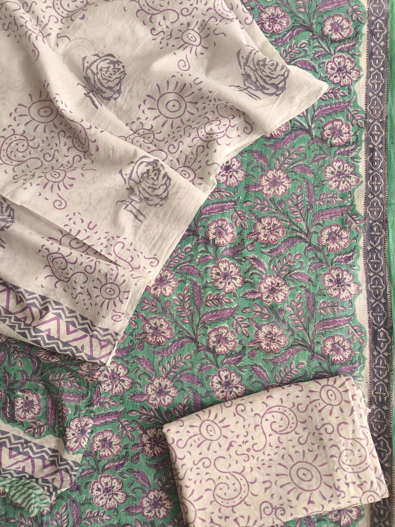 Exclusive Hand Block Cotton Suit With Cotton Dupatta(BFCOT15)