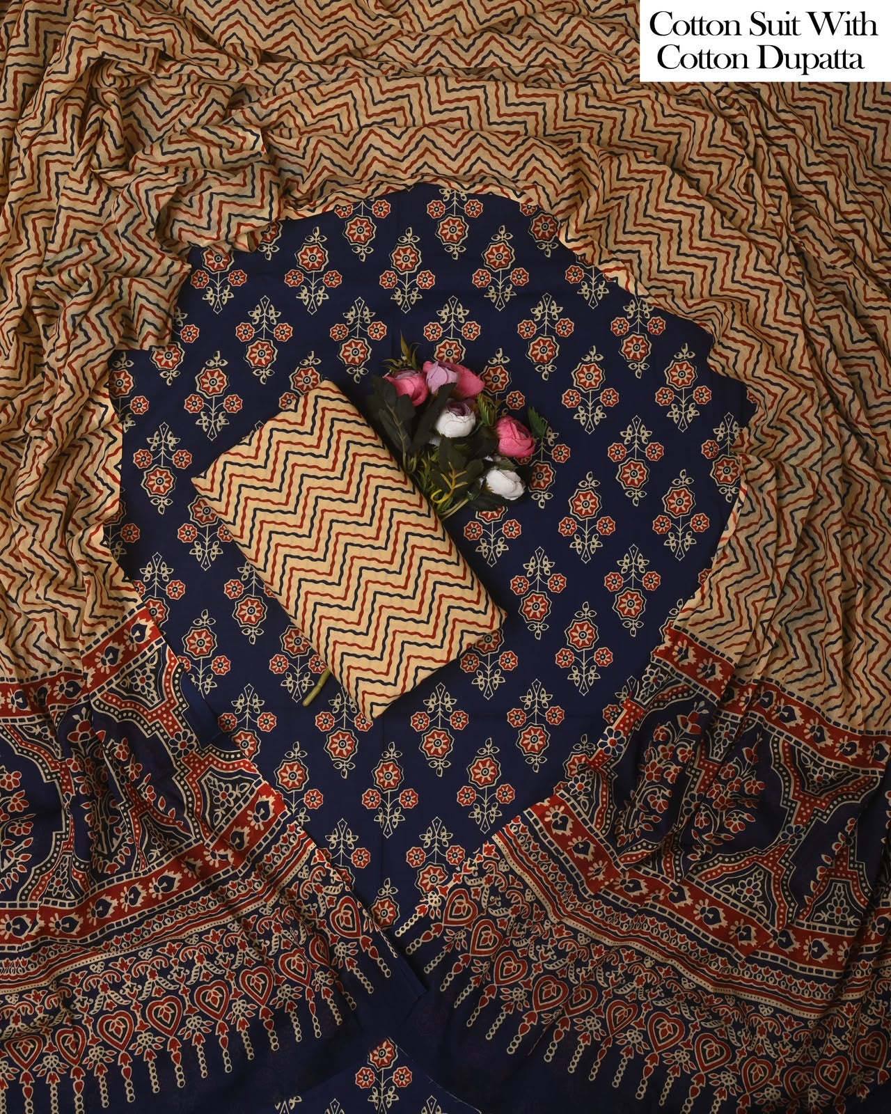 Exclusive Hand Block Cotton Suit With Cotton Dupatta(BFCOT141)