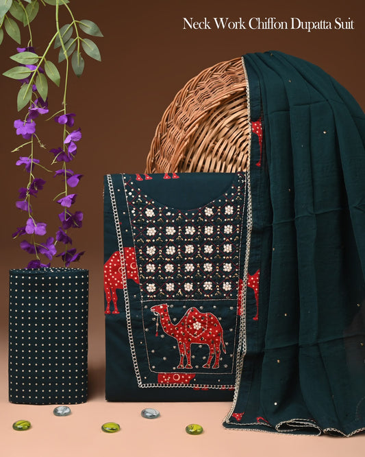 PREMIUM GOTA PATTI COTTON SUIT SET WITH CHIFFON DUPATTA