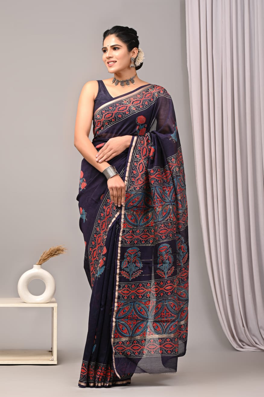 New Designer Hand Block Print Chanderi Silk Saree(BFCS23)