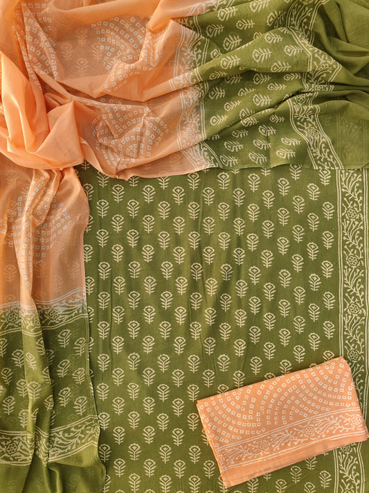 Exclusive Hand Block Cotton Suit With Cotton Dupatta(BFCOT47)