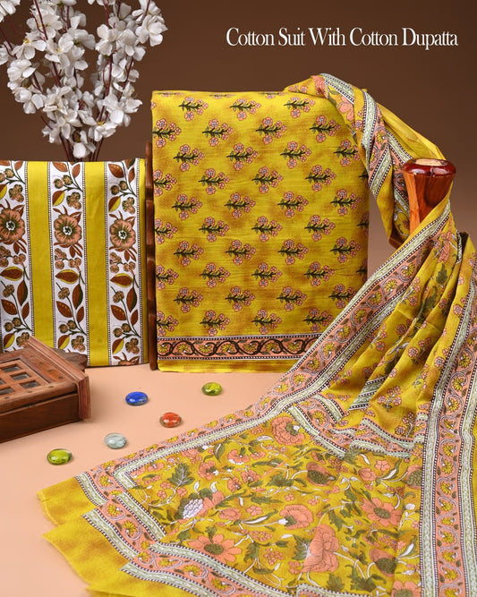 Exclusive Hand Block Cotton Suit With Cotton Dupatta(BFCOT105)