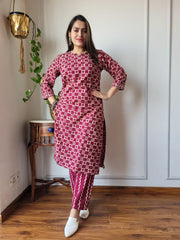 New Exclusive Hand  block printed Stitched Cotton  Kurtis with Pant