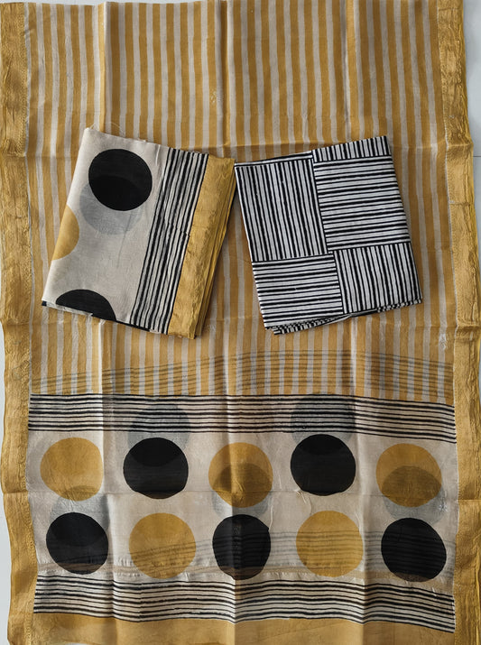 Premium Hand Block Printed Maheshwari Silk Suit(BFMAH76)