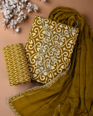 PREMIUM GOTA PATTI COTTON SUIT SET WITH CHIFFON DUPATTA(BSCOTGC76)