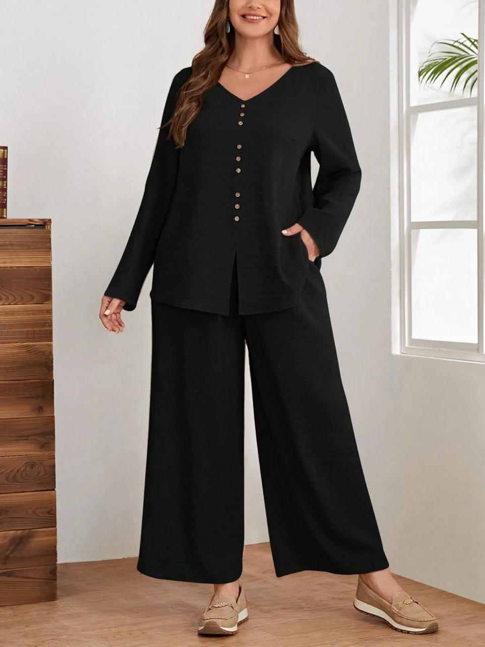 Black Cotton Flex Co-Ord Set for Women | Elegant Kurta Pant Set for Office Wear