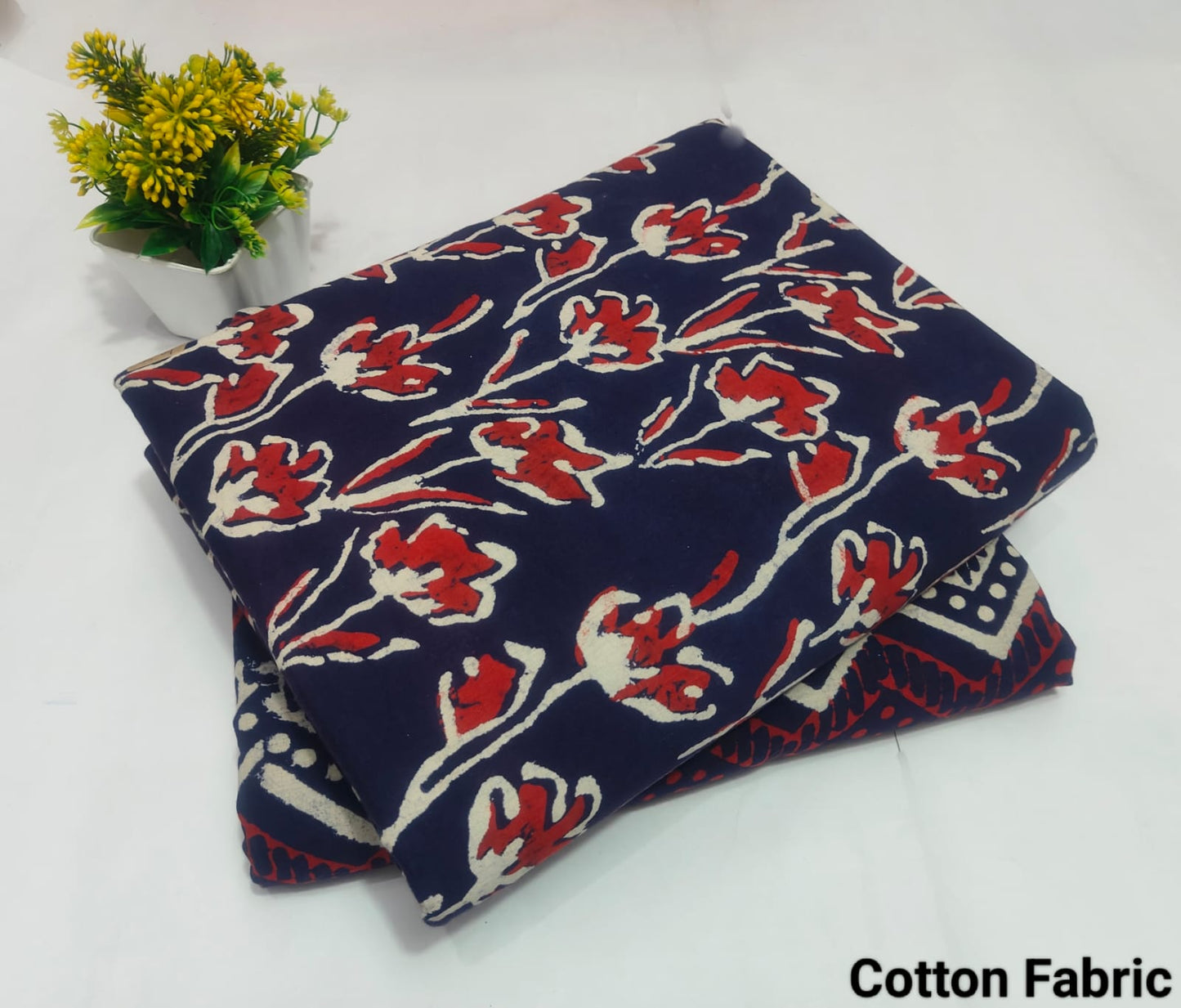 Navy Blue Floral Cotton Fabric – Elegant Dress Material (BFTB47)