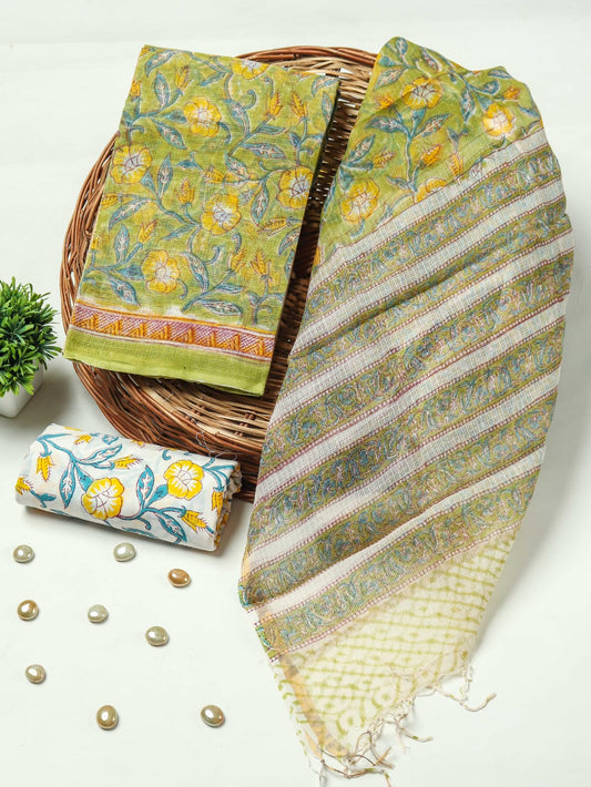 Mustard Yellow Floral Printed kota doriya Suit Set (BFFKO34)