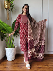 New Exclusive Collection of Hand Block Printed Stitched Cotton Suits With Cotton Dupatta in Beautiful Colours (BFSCS27)