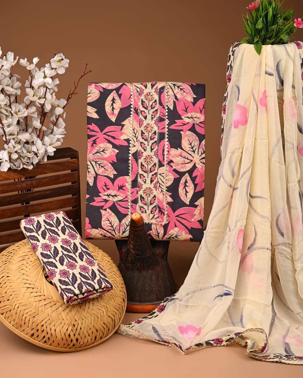 PREMIUM GOTA PATTI COTTON SUIT SET WITH CHIFFON DUPATTA(BSCOTGC68)