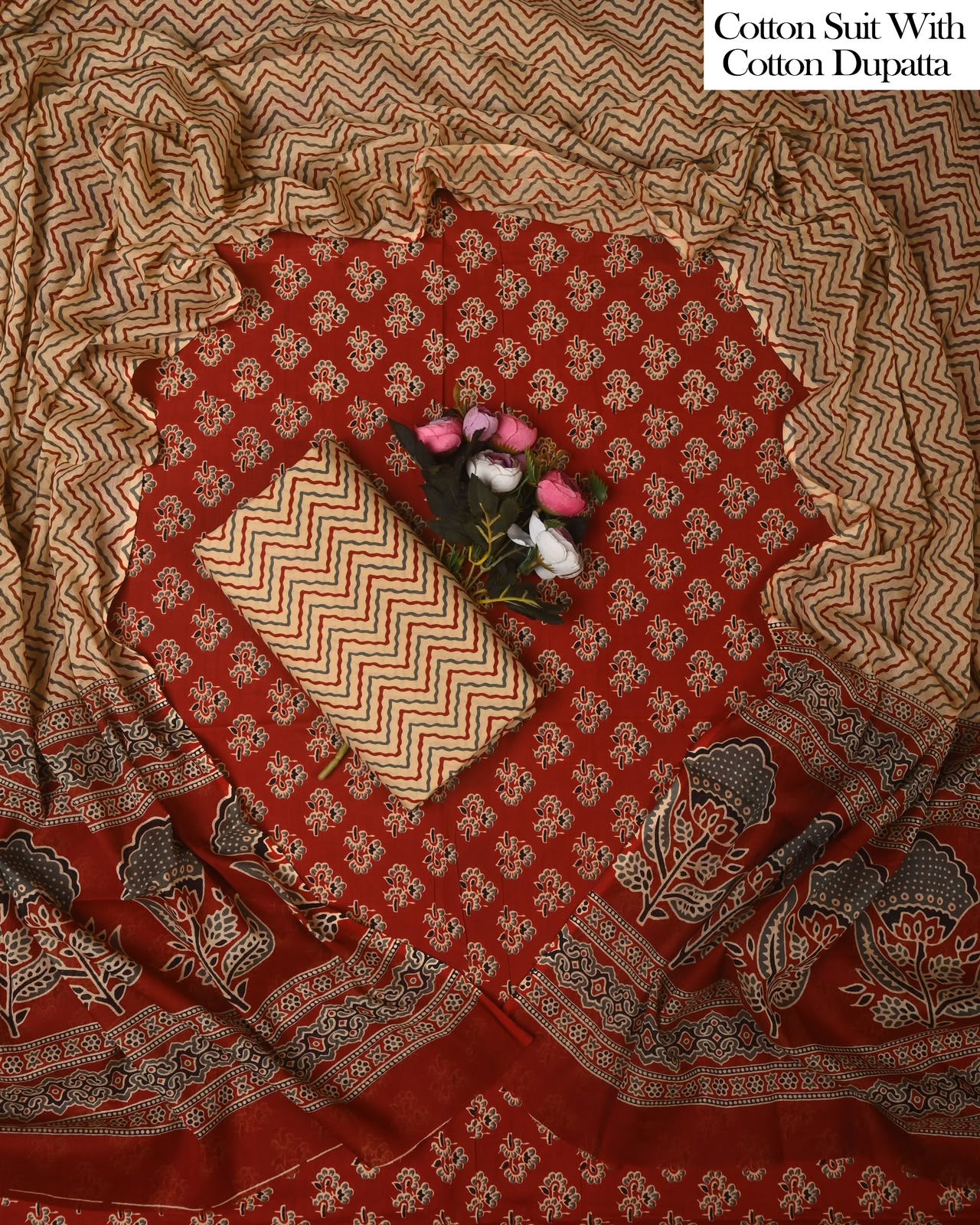 Exclusive Hand Block Cotton Suit With Cotton Dupatta(BFCOT185)