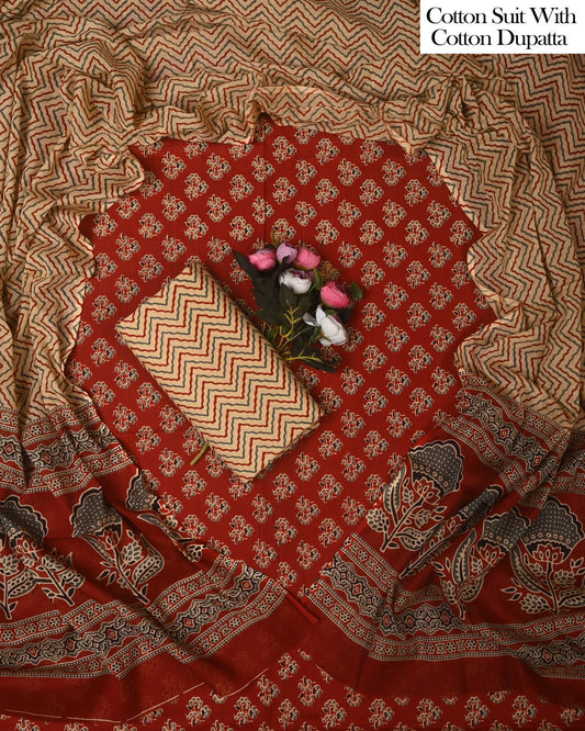 Exclusive Hand Block Cotton Suit With Cotton Dupatta(BFCOT185)