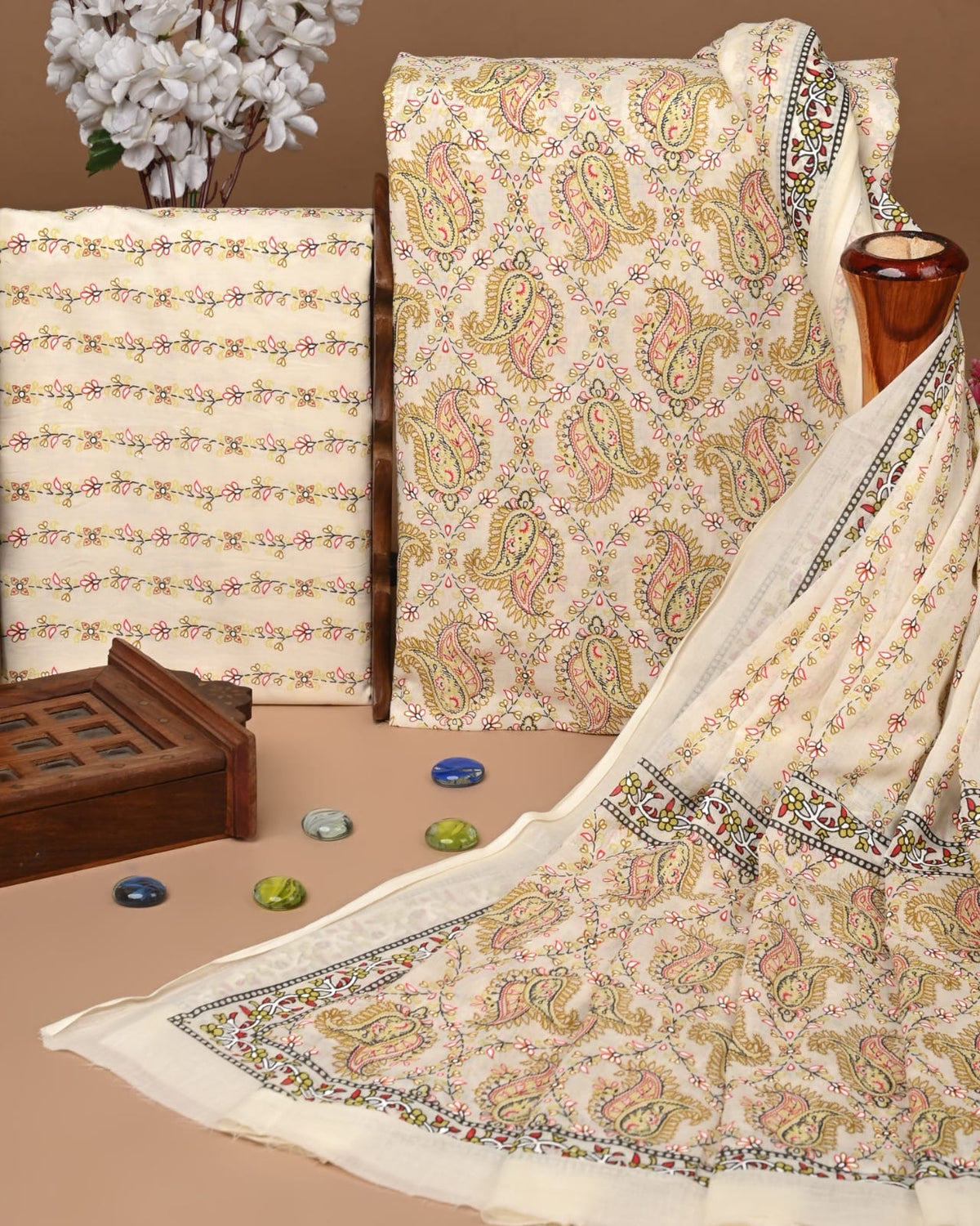 Traditional Hand Painted Cotton Suit With Cotton Dupatta