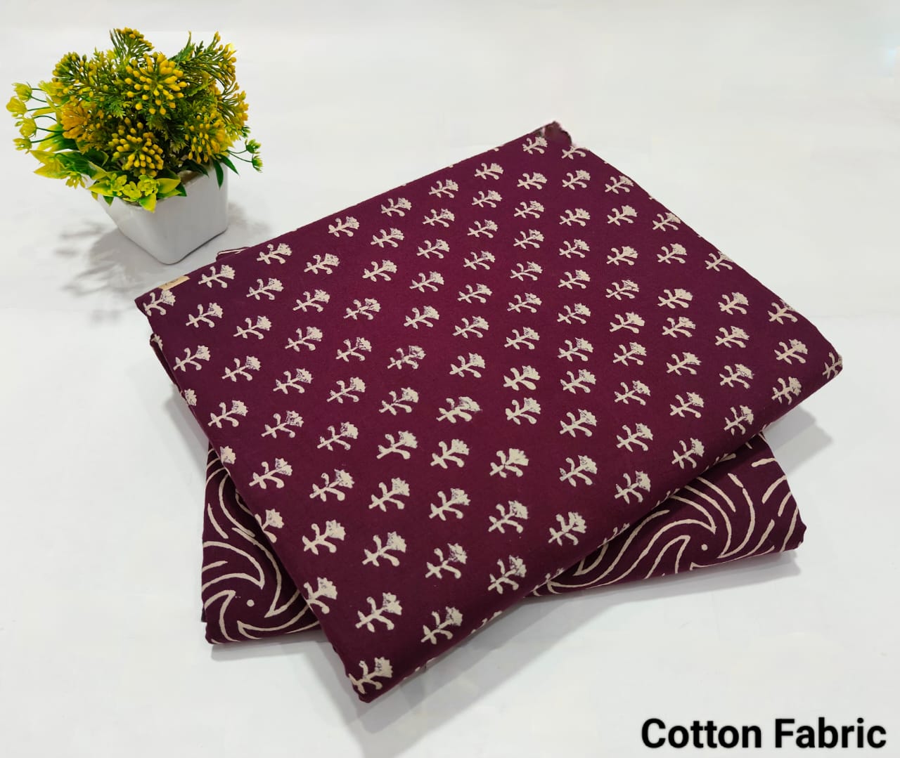 Wine Maroon Printed Cotton Fabric – Elegant Ethnic Dress Material (BFTB100)