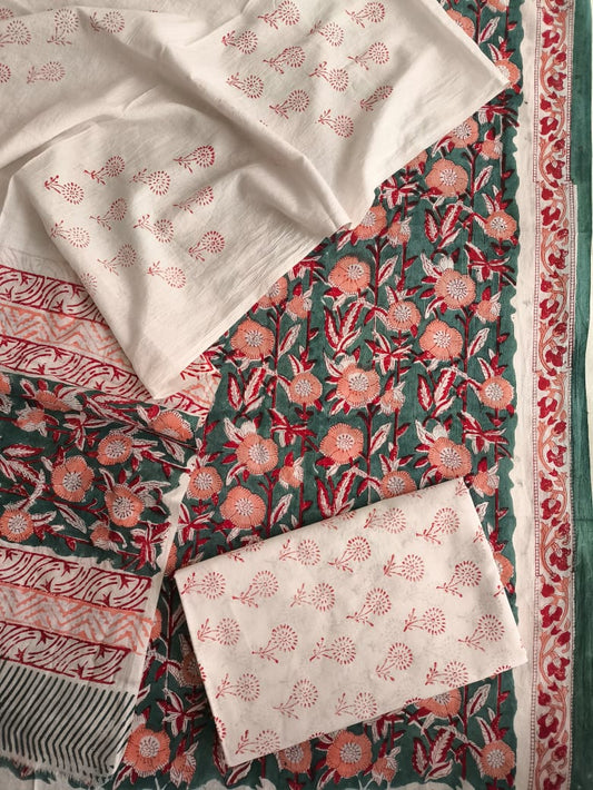 Exclusive Hand Block Cotton Suit With Cotton Dupatta(BFCOT20)