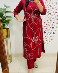 *🌹🌹Pure fine Cotton  fabric Embroidery Work and hand work Kurti with Pant with cotton*🌹🌹