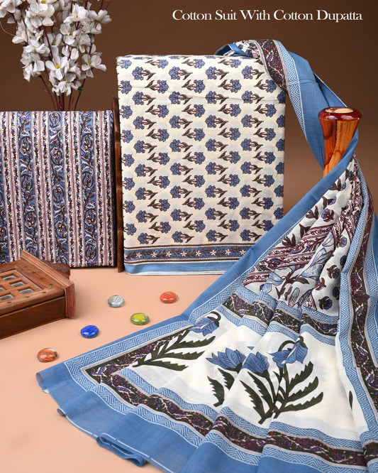 Exclusive Hand Block Cotton Suit With Cotton Dupatta(BFCOT114)