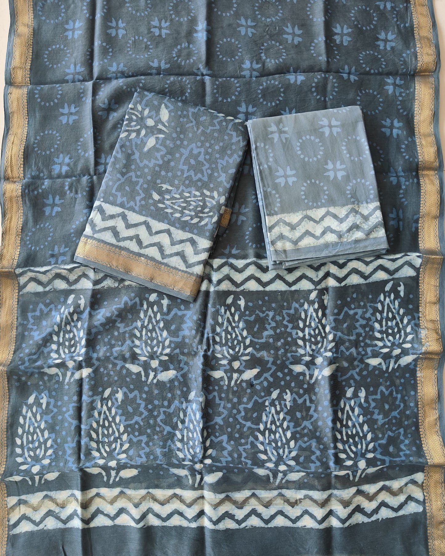 Premium Hand Block Printed Maheshwari Silk Suit(BFMAH83)