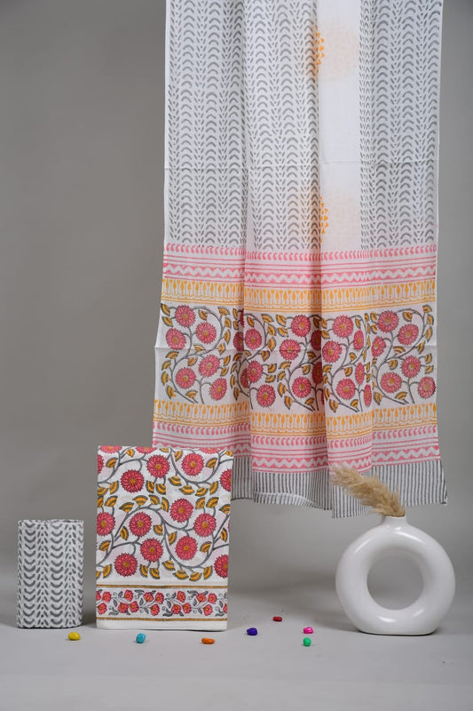 Exclusive Hand Block Cotton Suit With Cotton Dupatta(BFCOT79)