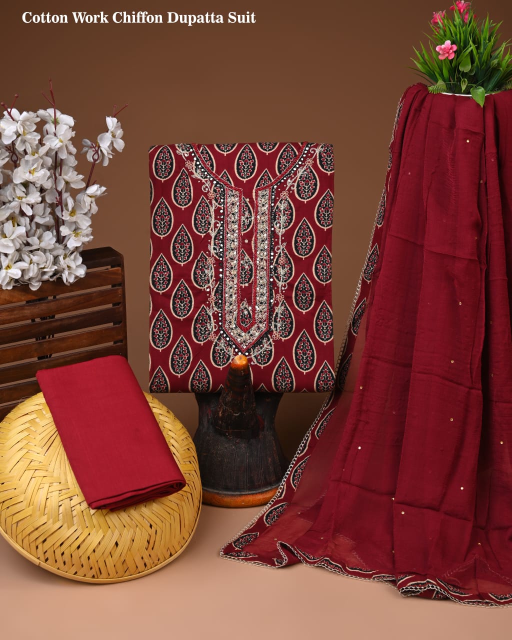 PREMIUM GOTA PATTI COTTON SUIT SET WITH CHIFFON DUPATTA(BSCOTGC69)