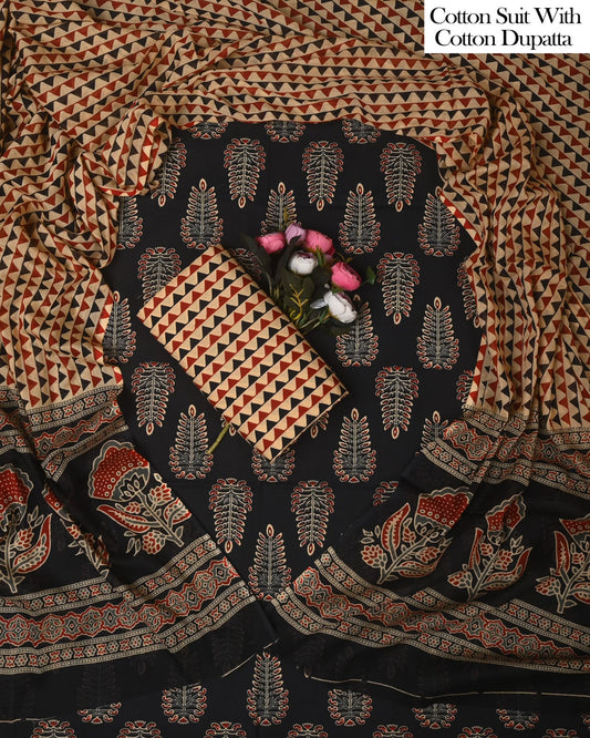Exclusive Hand Block Cotton Suit With Cotton Dupatta