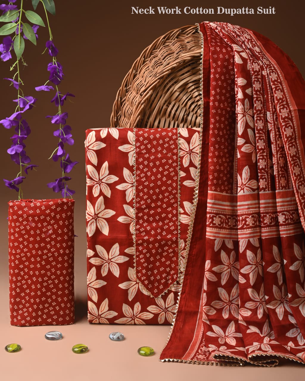 PREMIUM GOTA PATTI COTTON SUIT SET WITH COTTON DUPATTA(BFCOTGH10)