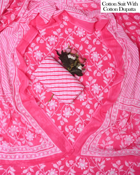Exclusive Hand Block Cotton Suit With Cotton Dupatta(BFCOT155)