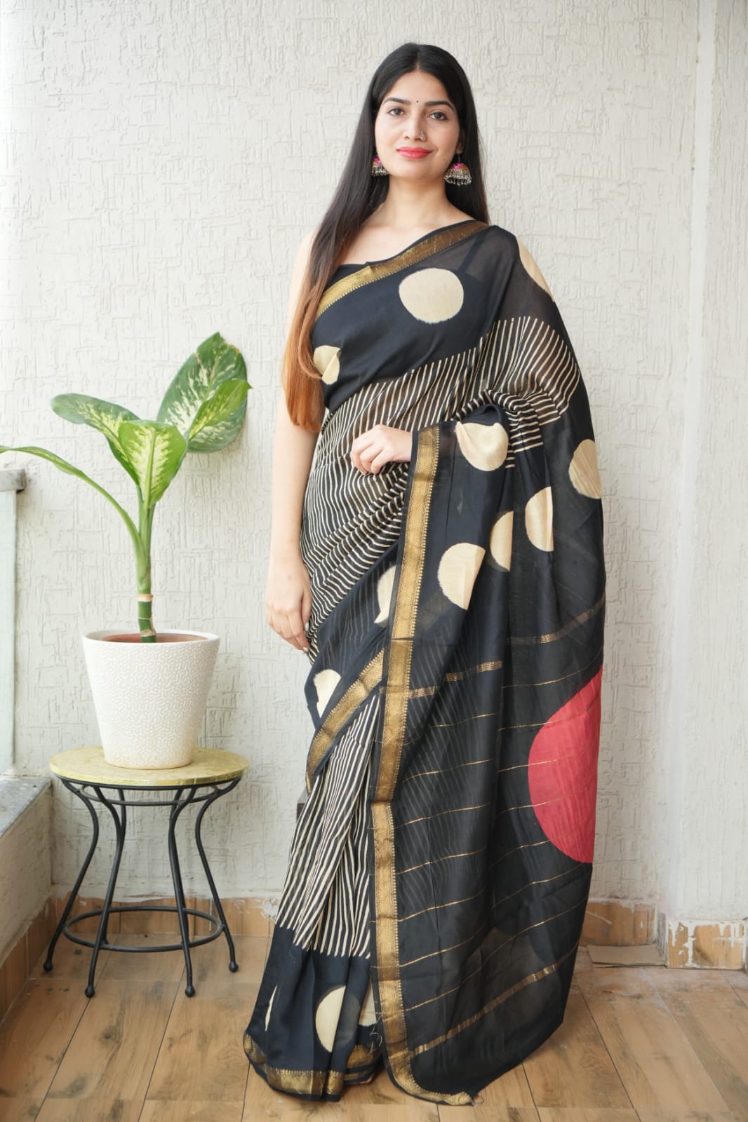 New Designer Hand Block Print Maheshwari Silk Saree (BFMSARE35)