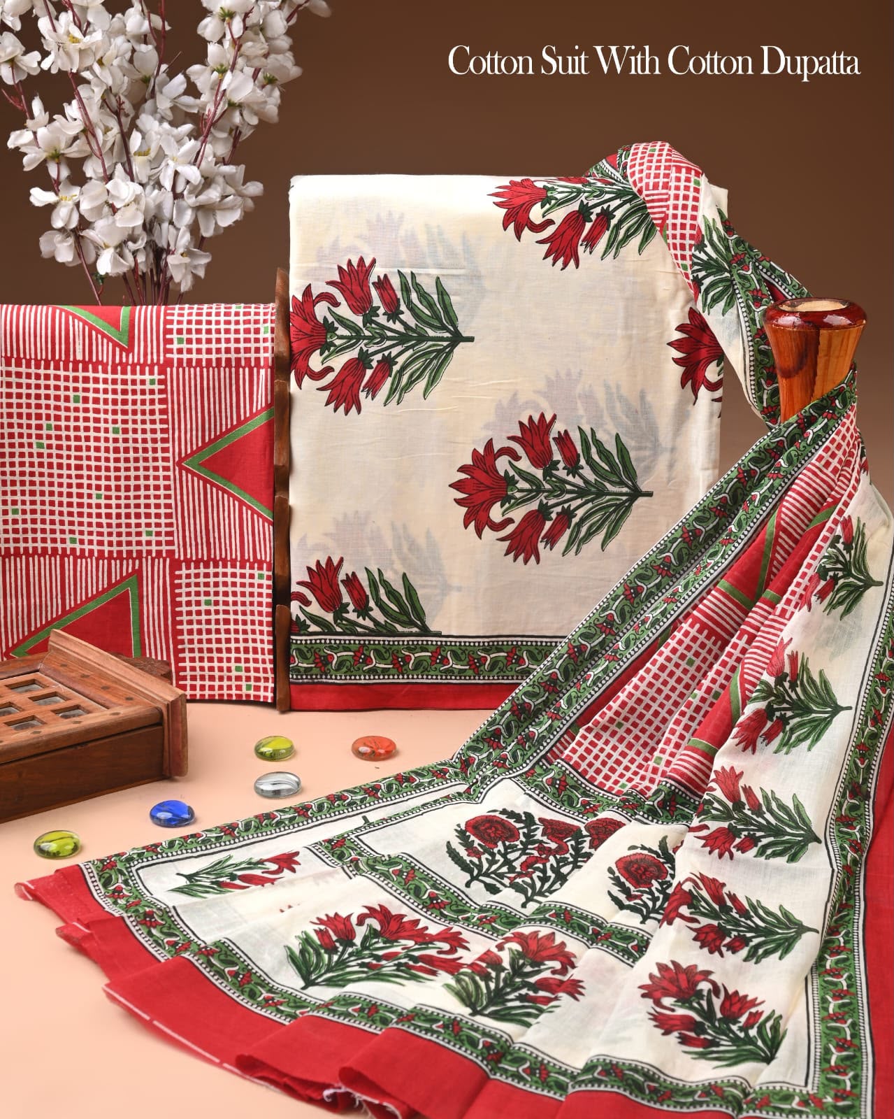 Exclusive Hand Block Cotton Suit With Cotton Dupatta(BFCOT134)