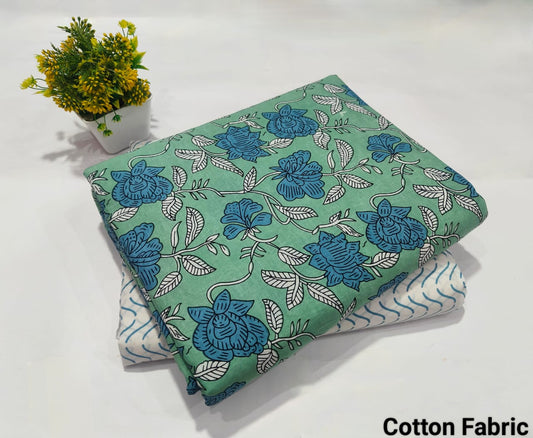 Green Floral Printed Top & Bottom Suit Set – Elegant Cotton Suit Material (BFTB78)