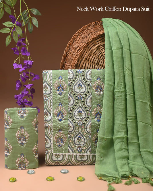 PREMIUM GOTA PATTI COTTON SUIT SET WITH CHIFFON DUPATTA