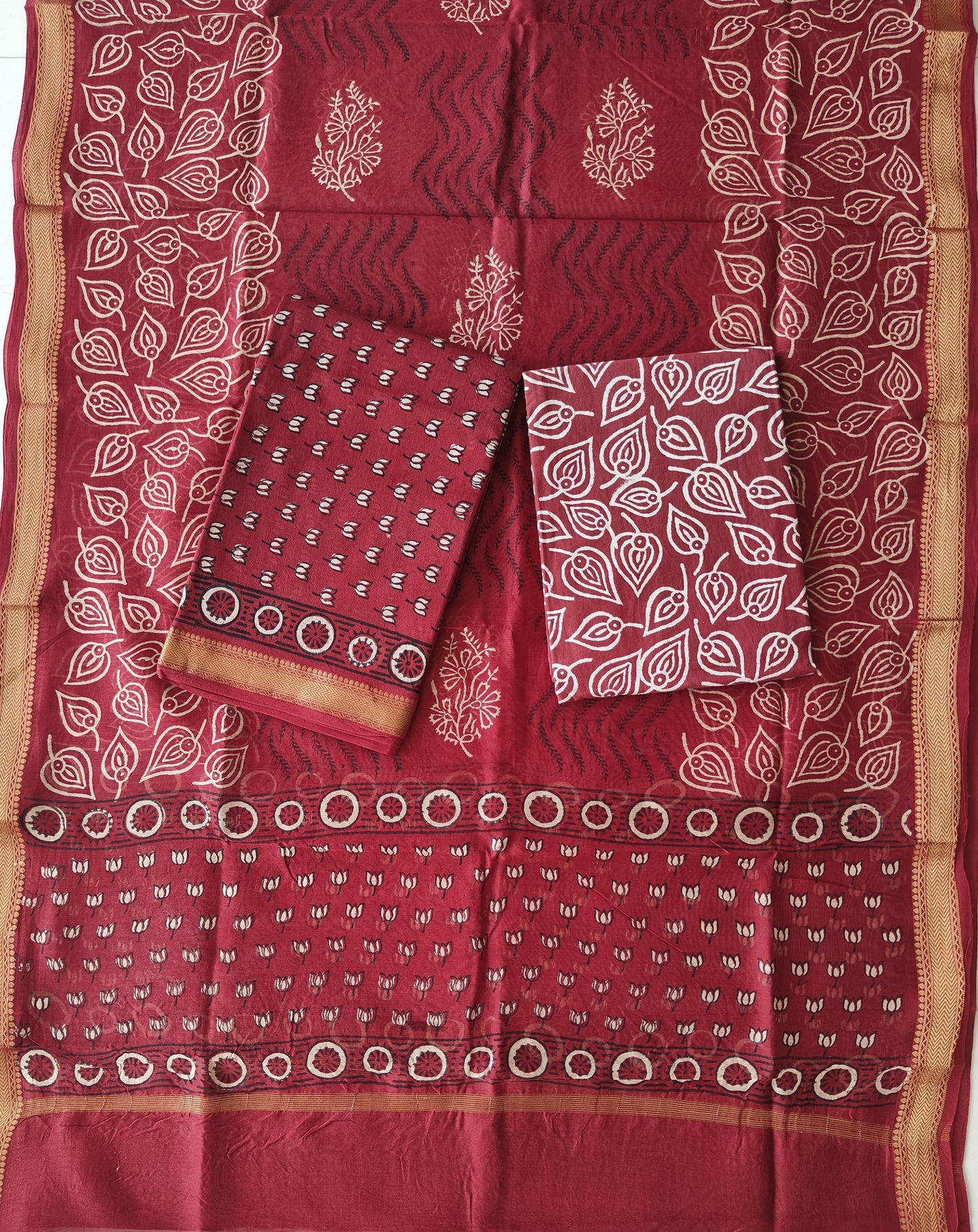 Premium Hand Block Printed Maheshwari Silk Suit(BFMAH86)