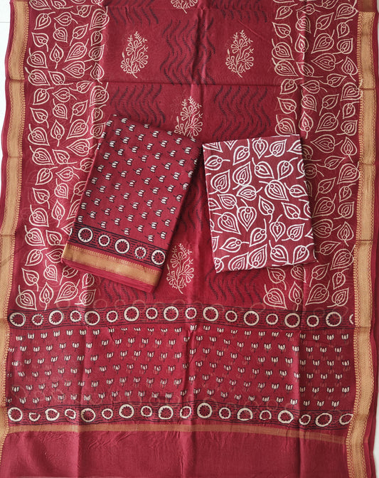 Premium Hand Block Printed Maheshwari Silk Suit(BFMAH86)