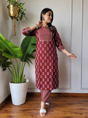New Exclusive Hand  block printed Stitched Cotton  Kurtis with Pant