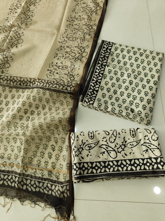 Premium Sanganeri Printed Cotton Suit With Kota Doria Duppta