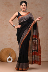 New Designer Hand Block Print Maheshwari Silk Saree (BFMSARE60)