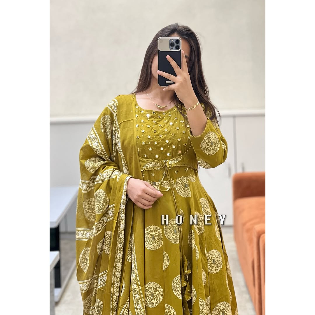 Beautiful  printed with embroidery work anarkali kurta dupatta set