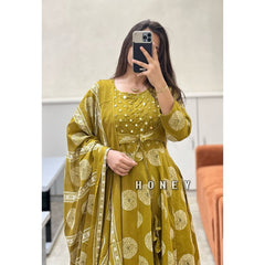 Beautiful  printed with embroidery work anarkali kurta dupatta set