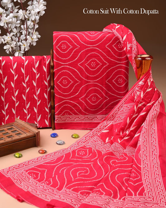 Exclusive Hand Block Cotton Suit With Cotton Dupatta(BFCOT121)