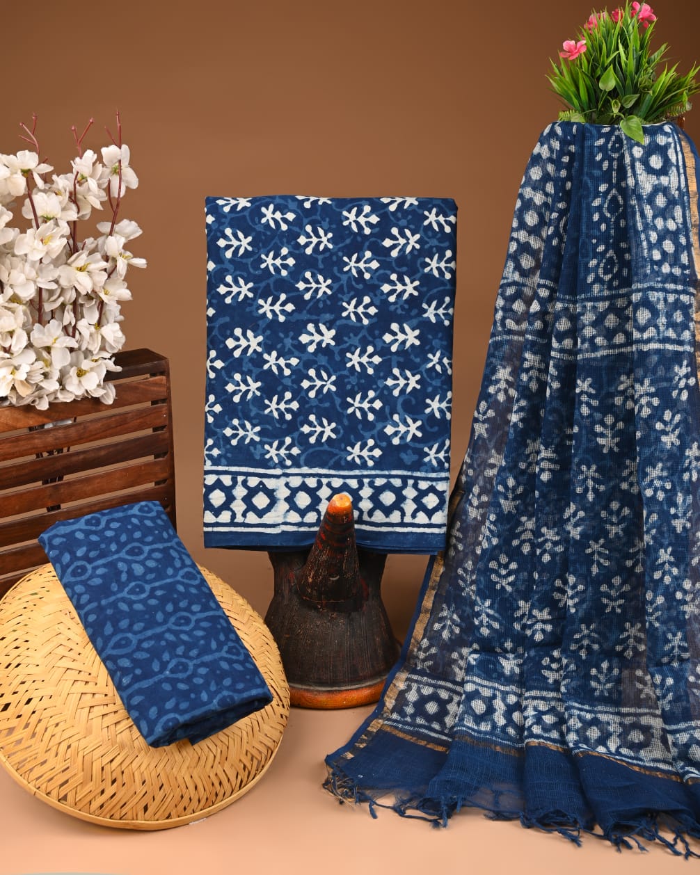 Premium Sanganeri Printed Cotton Suit With Kota Doria Dupatta
