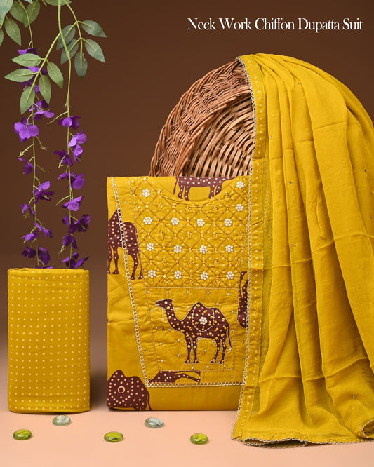 PREMIUM GOTA PATTI COTTON SUIT SET WITH CHIFFON DUPATTA