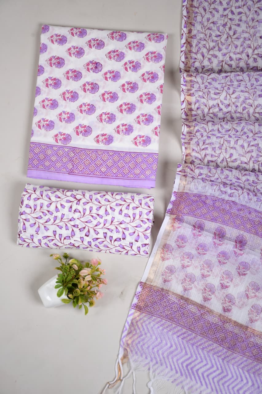 Premium Sanganeri Printed Cotton Suit With Kota Doria Duppta(BFCOTKD51)
