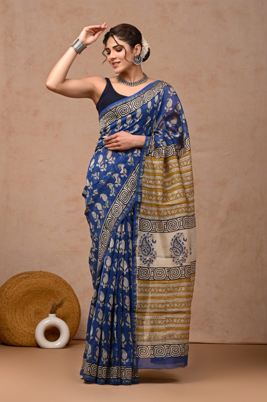 New Designer Hand Block Print Chanderi Silk Saree(BFCS18)