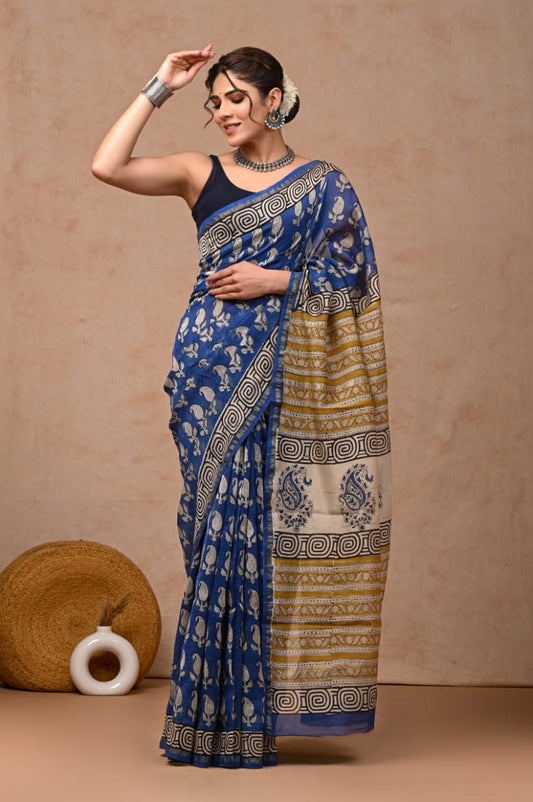 New Designer Hand Block Print Chanderi Silk Saree(BFCS18)