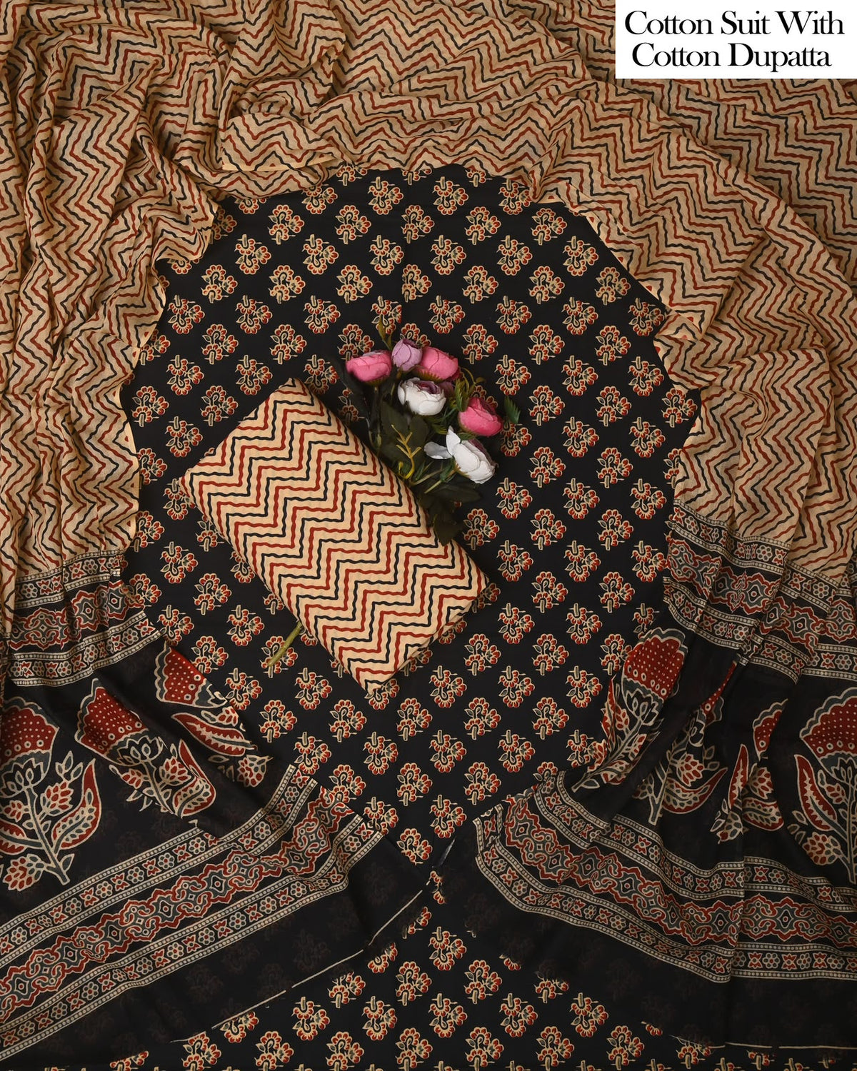 Exclusive Hand Block Cotton Suit With Cotton Dupatta(BFCOT154)