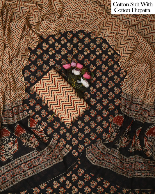 Exclusive Hand Block Cotton Suit With Cotton Dupatta(BFCOT154)